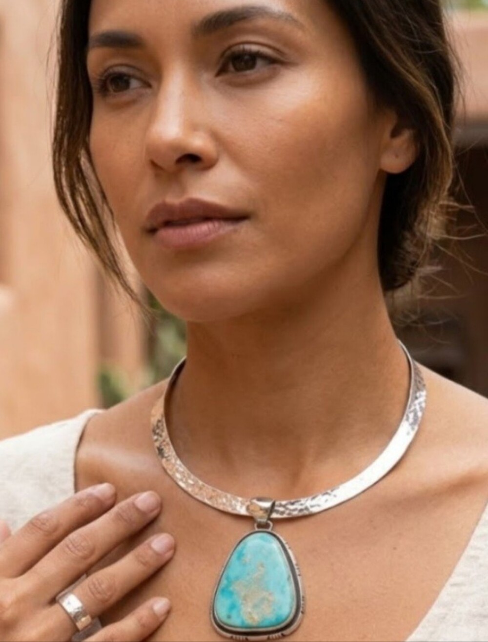 Sterling Silver Navajo SIGNED Huge Turquoise Necklace - Picture 8 of 17